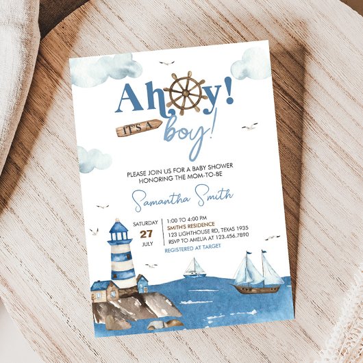 Ahoy Het is een jongen nautisch Baby shower Kaart