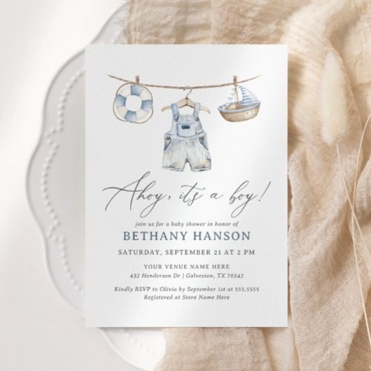 Ahoy Het is een Jongen Nautisch Baby shower Kaart