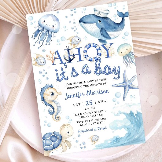 Ahoy Het is een Jongen Nautisch Baby shower Kaart
