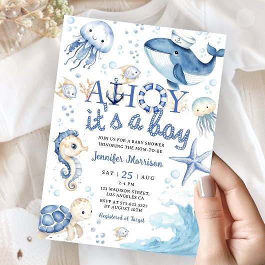 Ahoy Het is een Jongen Nautisch Baby shower Kaart