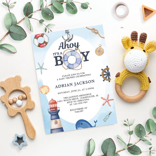 Ahoy Het is een Jongen Nautisch Baby shower Kaart