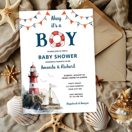 Ahoy Het is een Jongen Nautisch Baby shower Kaart