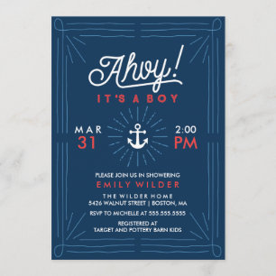 Ahoy Het is een jongen   Nautisch Baby shower Kaart