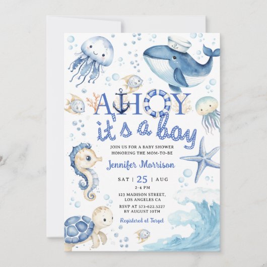 Ahoy Het is een Jongen Nautisch Baby shower Kaart (Voorkant)