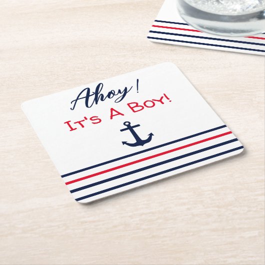 Ahoy, het is een jongen! Nautisch Baby shower Kartonnen Onderzetters (Schuin)