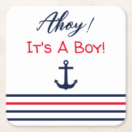 Ahoy, het is een jongen! Nautisch Baby shower Kartonnen Onderzetters