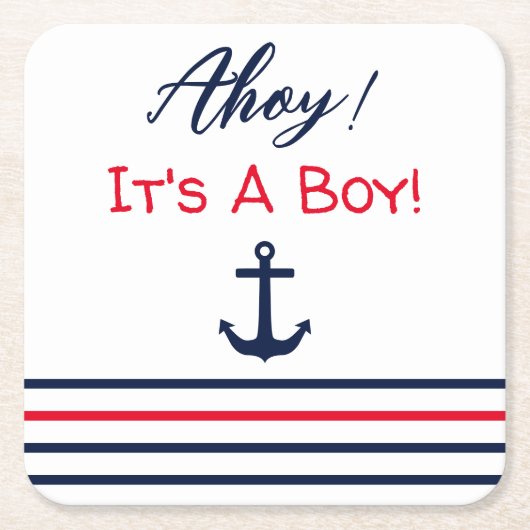 Ahoy, het is een jongen! Nautisch Baby shower Kartonnen Onderzetters (Voorkant)