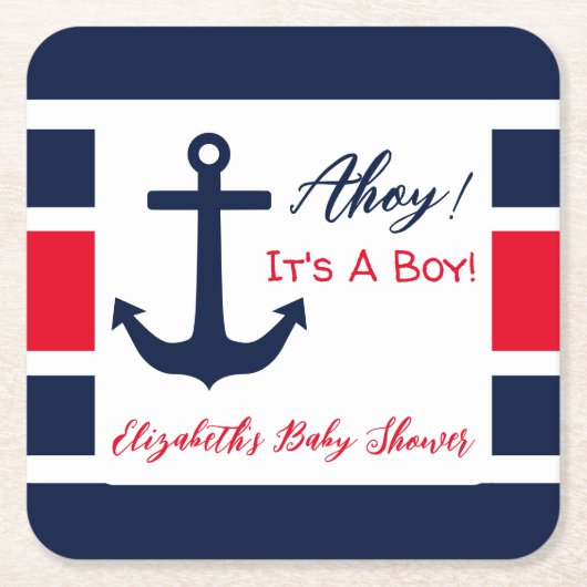 Ahoy, het is een jongen! Nautisch Baby shower Kartonnen Onderzetters (Voorkant)