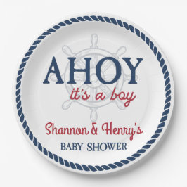 Ahoy Het is een Jongen Nautisch Baby shower Papieren Bordje