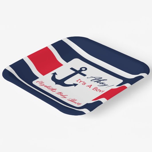Ahoy, het is een jongen! Nautisch Baby shower Papieren Bordje (Gebogen)