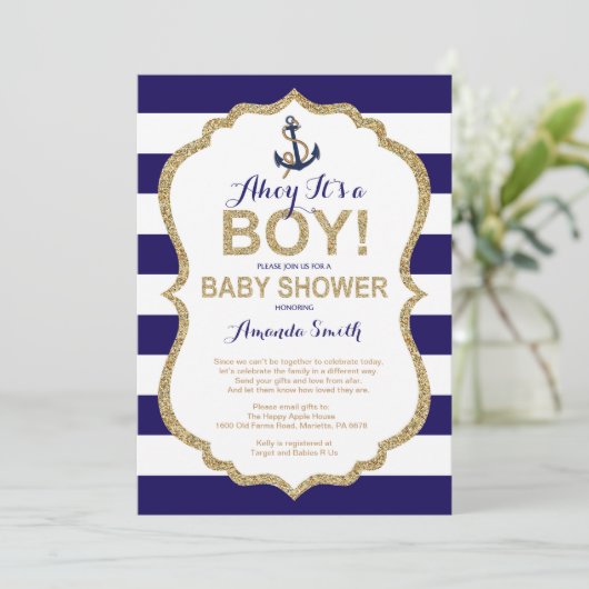Ahoy, het is een jongen! Nautisch Baby shower per  Kaart (Staand voorkant)