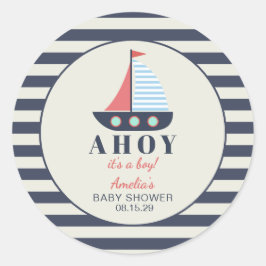 Ahoy Het is een Jongen Nautisch Baby shower Ronde Sticker