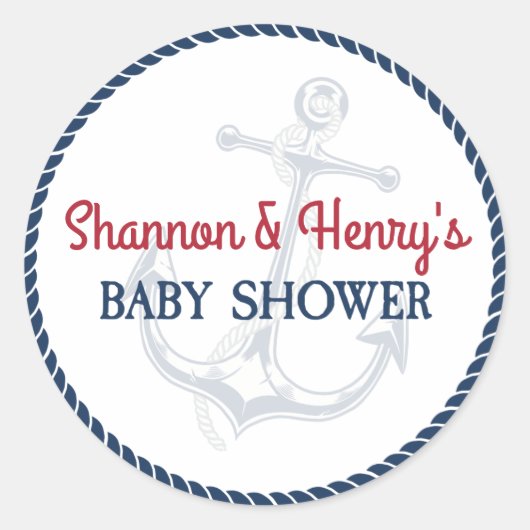 Ahoy Het is een Jongen Nautisch Baby shower Ronde Sticker (Voorkant)
