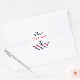 Ahoy, het is een jongen! Nautisch Baby shower Ronde Sticker