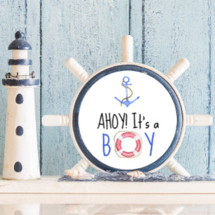 Ahoy, het is een jongen! Nautisch Baby shower Ronde Sticker