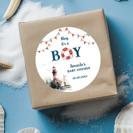 Ahoy Het is een Jongen Nautisch Baby shower Ronde Sticker
