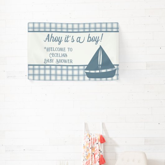 Ahoy Het is een Jongen Nautisch Baby shower Spandoek (Insitu)