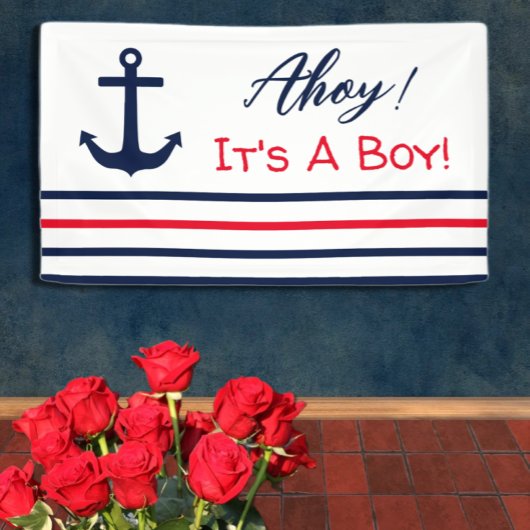 Ahoy, het is een jongen! Nautisch Baby shower Spandoek