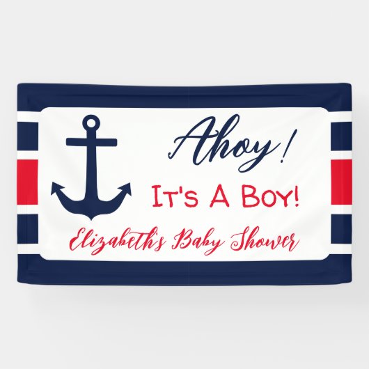 Ahoy, het is een jongen! Nautisch Baby shower Spandoek (Horizontaal)