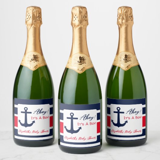 Ahoy, het is een jongen! Nautisch Baby shower Sparkling Wijnetiket (Flessen)