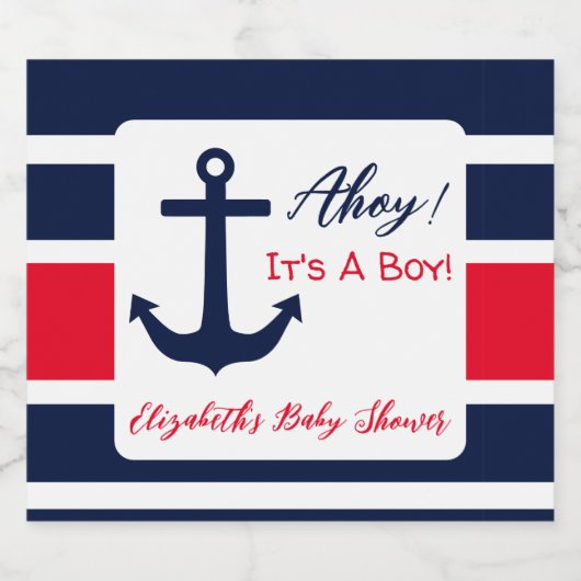 Ahoy, het is een jongen! Nautisch Baby shower Sparkling Wijnetiket (Enkel label)