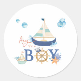 Ahoy Het is een Jongen Nautisch Baby shower Sticke Ronde Sticker