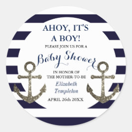 Ahoy Het is een Jongen Nautisch Baby shower Sticke Ronde Sticker