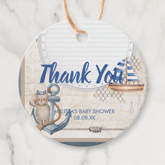 Ahoy het is een jongen nautisch baby shower thema bedankjes labels (Voorkant)