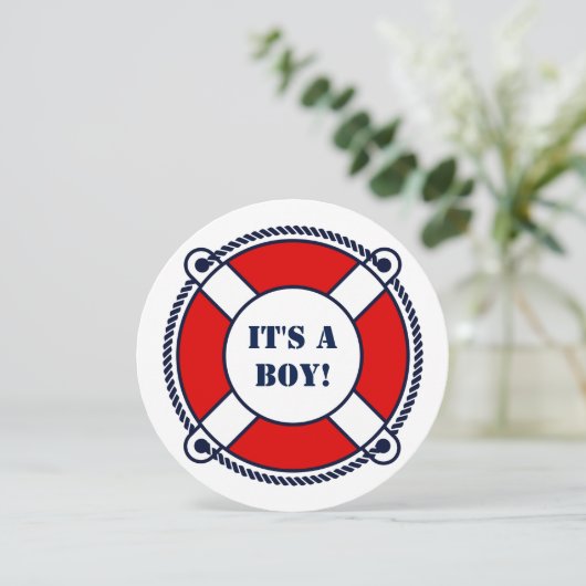 Ahoy het is een jongen nautisch baby shower uitnod kaart (Staand voorkant)