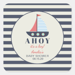 Ahoy Het is een Jongen Nautisch Baby shower Vierkante Sticker
