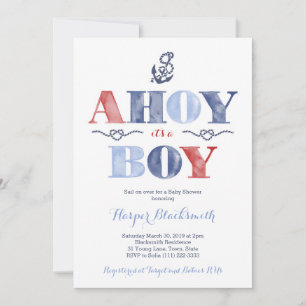 Ahoy het is een jongen nautisch Baby shower voor j Kaart