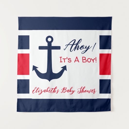 Ahoy, het is een jongen! Nautisch Baby shower Wandkleed (Voorkant)