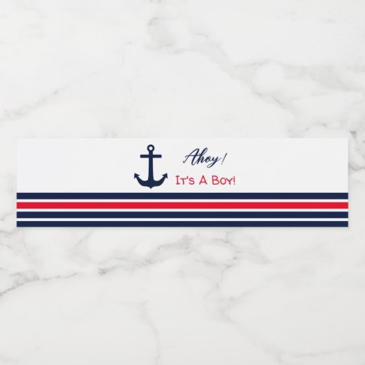 Ahoy, het is een jongen! Nautisch Baby shower Waterfles Etiket (Enkel label)