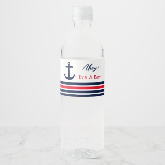 Ahoy, het is een jongen! Nautisch Baby shower Waterfles Etiket (Voorkant)