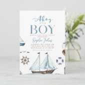 Ahoy Het is een Jongen Nautisch Blauw Boot baby sh Kaart (Staand voorkant)