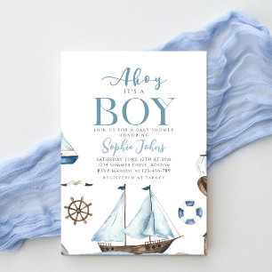 Ahoy Het is een Jongen Nautisch Blauw Boot baby sh Kaart