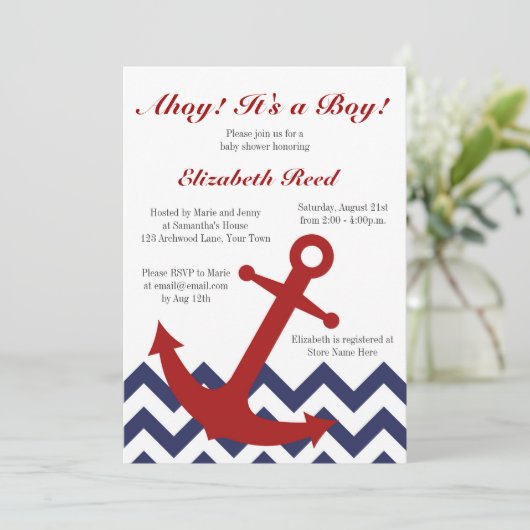 Ahoy. Het is een jongen! Nautisch thema Baby showe Kaart (Staand voorkant)