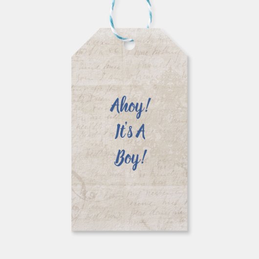 Ahoy het is een jongen nautisch thema cadeaulabel (Achterkant)