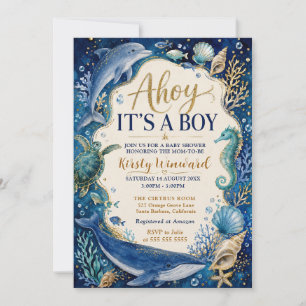 Ahoy Het is een Jongen Nautische Baby Shower Kaart