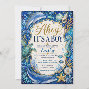 Ahoy Het is een Jongen Nautische Baby Shower Kaart
