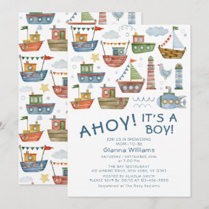 Ahoy het is een jongen Nautische baby shower Kaart