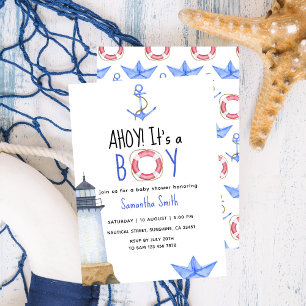 Ahoy het is een jongen! Nautische baby shower Kaart