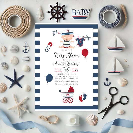 Ahoy het is een Jongen! Nautische Baby Shower Kaart