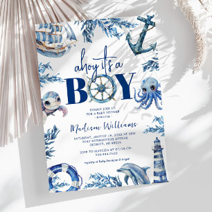Ahoy het is een jongen Nautische baby shower Kaart
