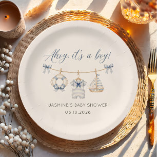 Ahoy Het is een Jongen Nautische Baby Shower Papie Papieren Bordje