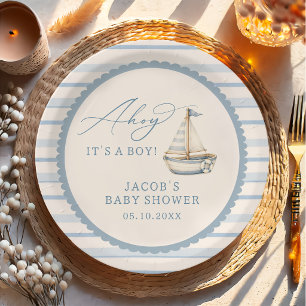 Ahoy Het is een Jongen Nautische Baby Shower Papie Papieren Bordje