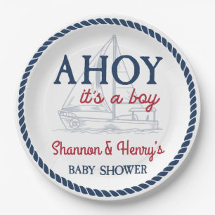 Ahoy Het is een Jongen Nautische Baby Shower Papieren Bordje