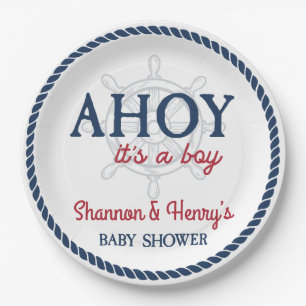 Ahoy Het is een Jongen Nautische Baby Shower Papieren Bordje