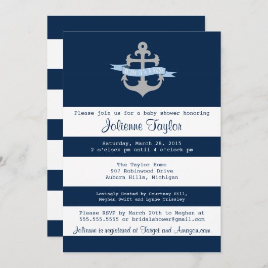 Ahoy het is een jongen nautische Baby shower uitno Kaart (Voorkant / Achterkant)