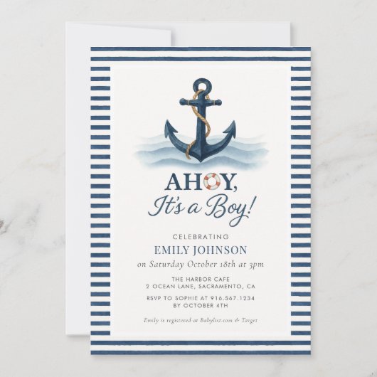 Ahoy het is een jongen nautische Baby shower uitno Kaart (Voorkant)